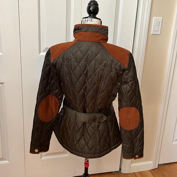 Vince Camuto quilted belted field jacket green tan sz medium - Picture 9 of 14
